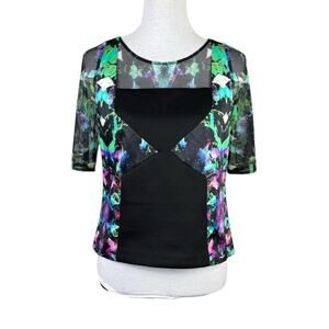 Milly NWT Surfer Mesh Colorful Watercolor Floral Top